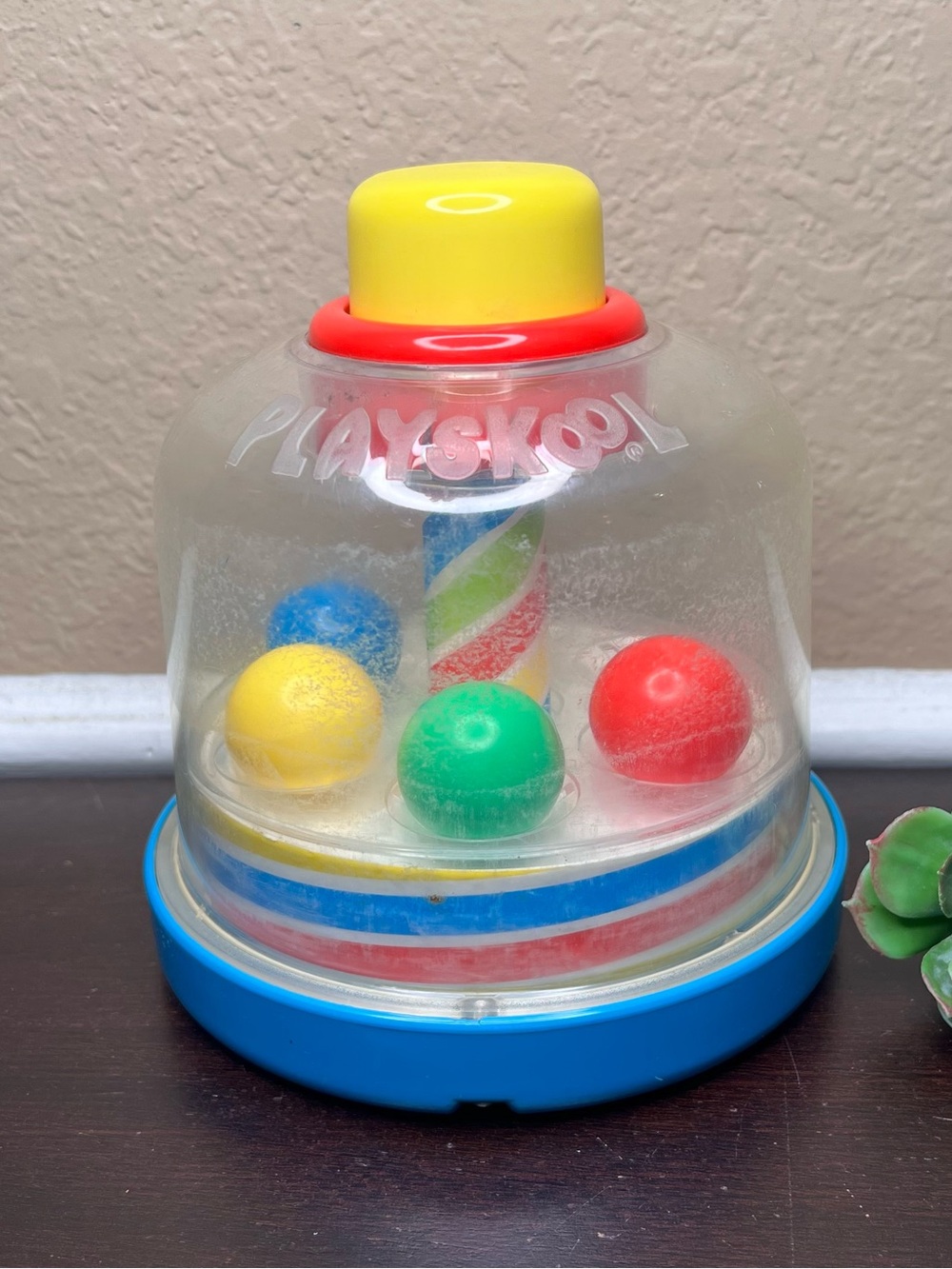 Vintage 1991 Playskool Ball Popper Spinning Toy Clear Dome Blue Base